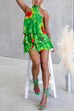 Halter Backless Floral Print Ruffle Romper