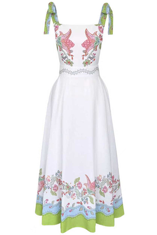 Bow Shoulder Sleeveless Floral Print Maxi Dress