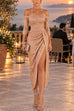 Febedress Off Shoulder High Slit Ruched Glitter Party Dress