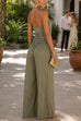 Febedress Halter Cowl Neck Sleeveless Top Elastic Waist Wide Leg Pants Set