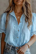 Febedress Lapel Short Sleeves Button Up Lace Trim Top