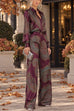Febedress Lapel Long Sleeves Shirt High Rise Pocketed Straight Leg Pants Paisley Print Set (A)