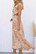 Crewneck Cut Out Waist Floral Print Maxi Dress