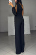 Febedress One Shoulder Long Sleeve Patchwork Wide Leg Jumpsuit