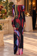 Febedress Boat Neck Long Sleeve Abstract Print Maxi Dress