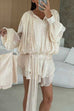 Febedress Lantern Long Sleeves Draped Ruffle Layered Mini Dress with Shorts