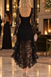 Febedress Long Sleeve High-Low Ruffle Hem Lace Dress