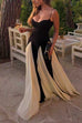 Febedress Spaghetti Strap Low Cut Color Block Swing Maxi Dress