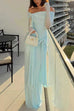 Febedress Off Shoulder Long Sleeves Knot Waist Draped Maxi Dress