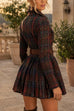 Febedress Lapel Long Sleeves Button Up Plaid Mini Dress