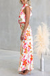 Asymmetrical Shoulder Sleeveless Waisted Floral Print Maxi Dress