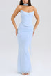 Febedress Ruched Strapless Corset and Bodycon Maxi Skirt Set with Scarf