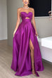 Febedress Strapless Lace-up High Slit Satin Maxi Party Dress