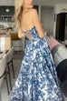 Febedress Strapless Back Lace-up Print Maxi Party Dress