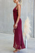 Glitter V Neck Backless Ruffle Slit Maxi Cami Dress