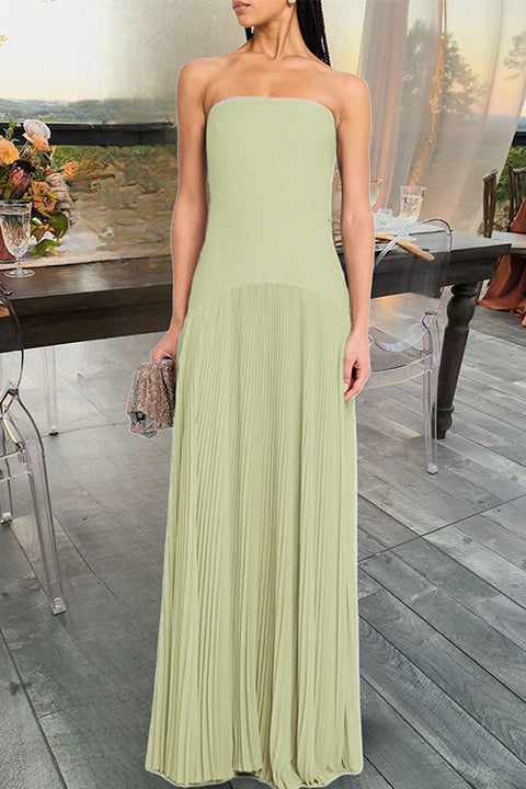 Febedress Strapless Tube Patchwork Pleated Maxi Dress