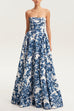 Febedress Strapless Back Lace-up Print Maxi Party Dress