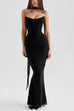 Febedress Ruched Strapless Corset and Bodycon Maxi Skirt Set with Scarf