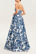 Febedress Strapless Back Lace-up Print Maxi Party Dress