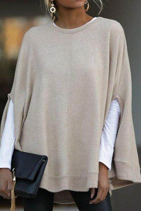 Febedress Solid Crewneck Batwing Sleeve Cloak Pullovers