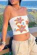 Febedress Strapless Tube Floral Print Crop Top