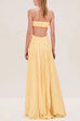 Febedress Spaghetti Strap Back Cut Out Pleated Maxi Dress