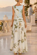 Febedress Boat Neck Sleeveless Floral Print Flowy Maxi Dress