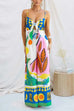 Febedress Spaghetti Strap Cut Out Unique Print Wide Leg Jumpsuit