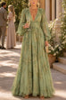 Febedress Puff Long Sleeves Waisted Floral Print Maxi Dress