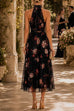 Febedress Sleeveless High Waist Floral Print Flowy Midi Dress