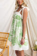 Febedress Bow Shoulder Sleeveless High Waist Floral Print Mini Dress