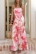 Strapless Bow Waist Floral Print Wide Leg Jumpsuit