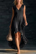 Febedress V Neck Sleeveless High Low Hem Ruffle Maxi Dress