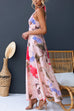 Halter V Neck Lace-up Floral Print Swing Maxi Dress