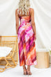 Adjustable Strap V Neck Tie Dye Slit Midi Dress