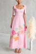 Bow Shoulder Sleeveless Floral Print Swing Maxi Dress