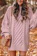 Febedress Long Sleeves Cable Knit Mini Sweater Dress