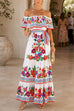 Febedress Off Shoulder Floral Print Ruffle Maxi Dress