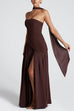 Febedress Strapless Back Lace-up High Slit Splice Maxi Dress