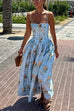 Febedress Spaghetti Strap Waisted Floral Print A-line Maxi Dress