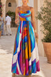 Spaghetti Strap Rainbow Printed Maxi Dress