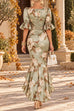 Febedress V Neck Floral Print High Low Hem Maxi Dress