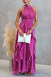 Halter Neck Waisted Ruffle Maxi Dress
