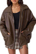 Febedress Lapel Zip Up Faux Leather Pocketed Jacket