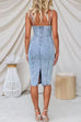 Spaghetti Strap Back Slit Denim Bodycon Dress
