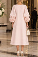 Febedress Floral Applique Puff Sleeve A-Line Midi Dress