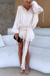 Febedress Lantern Long Sleeves Draped Ruffle Layered Mini Dress with Shorts