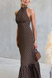 Halter Neck Backless Polka Dot Ruffle Maxi Dress