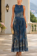 Febedress Crewneck Sleeveless Printed Flowy Maxi Dress