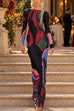 Febedress Boat Neck Long Sleeve Abstract Print Maxi Dress
